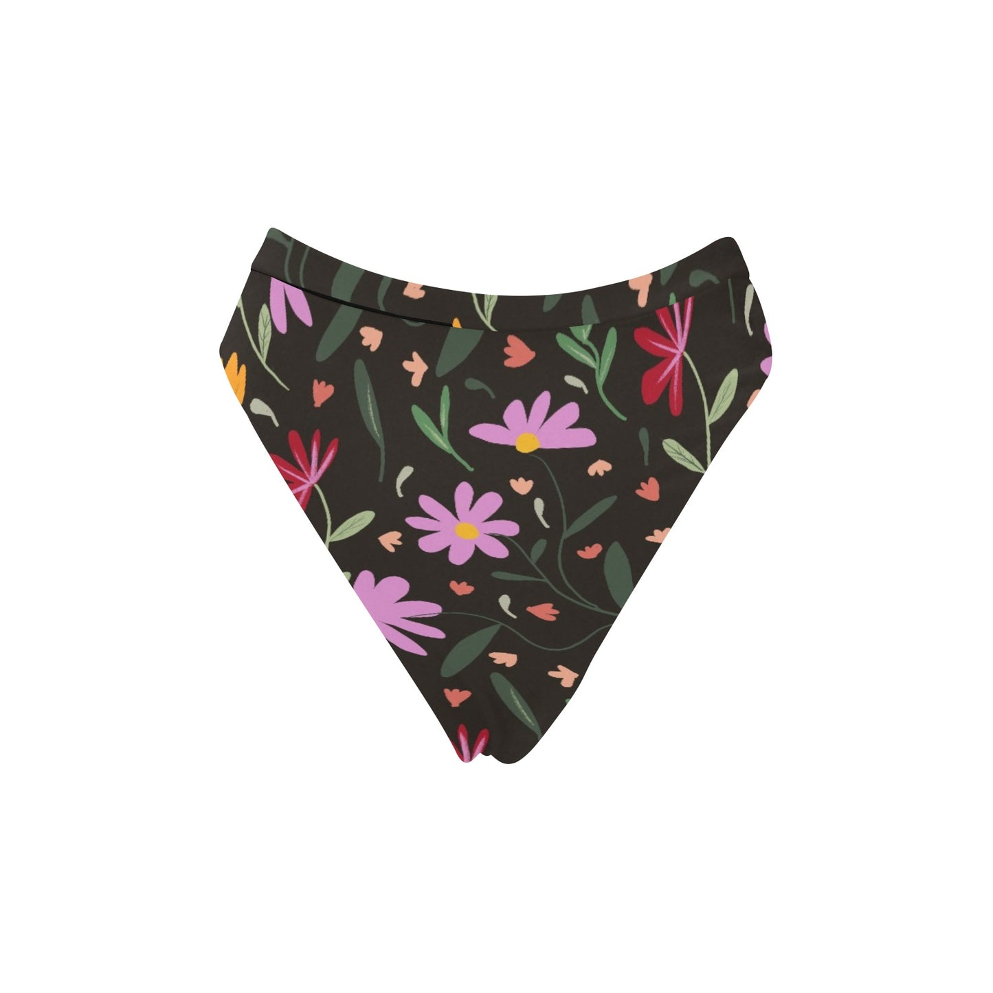 Botanical Flowers High-Waisted High-Cut Bikini Bottom. Pattern hand-painted by the Designer Maria Alejandra Echenique