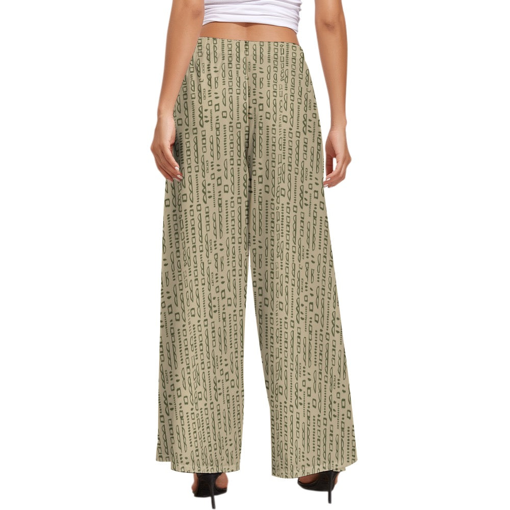 Beige and Green Wide Leg Pants. Miami Collection
