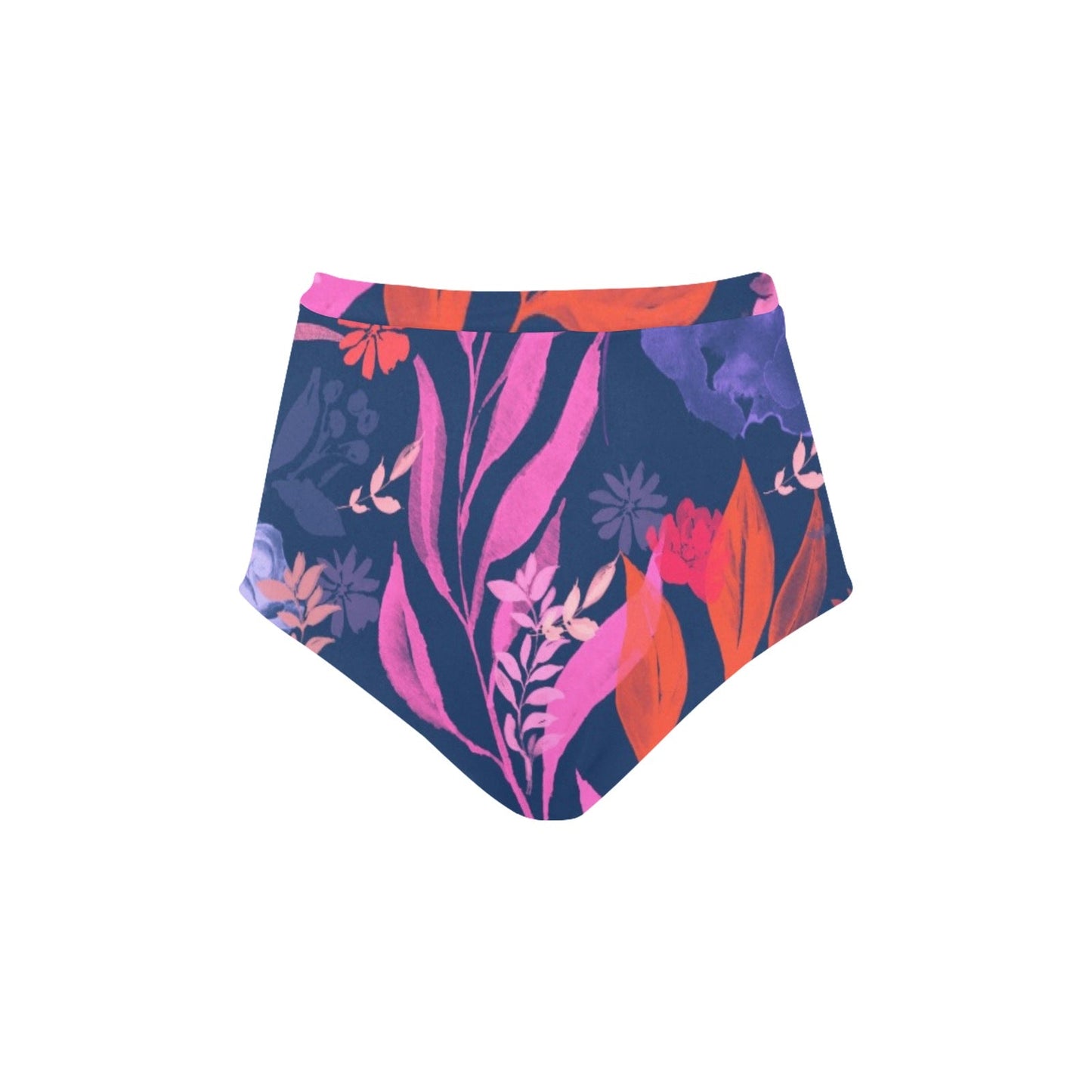 Multicolor Flowers Green High-Waisted Bikini Bottom. Design hand-painted by the Designer Maria Alejandra Echenique