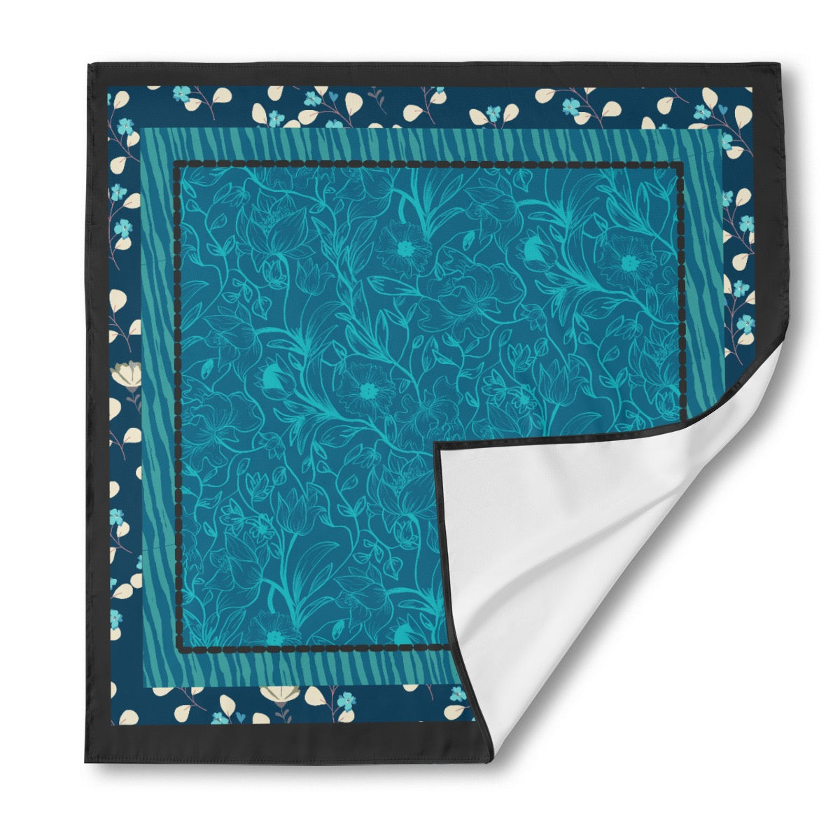 Blue and celeste flowers Silk Bandana. Miami Collection