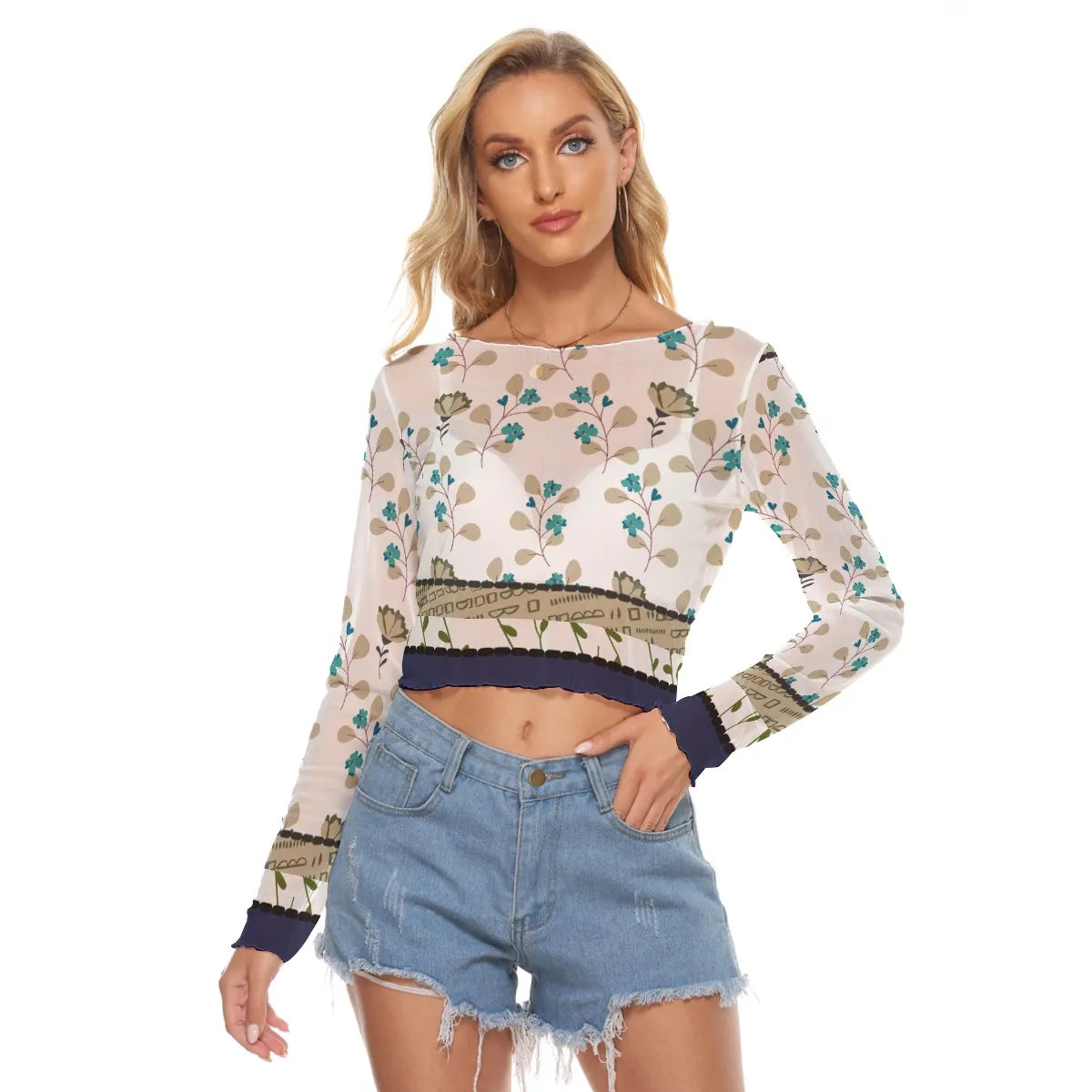 White and green Mesh Long Sleeves T-shirt. Miami Collection