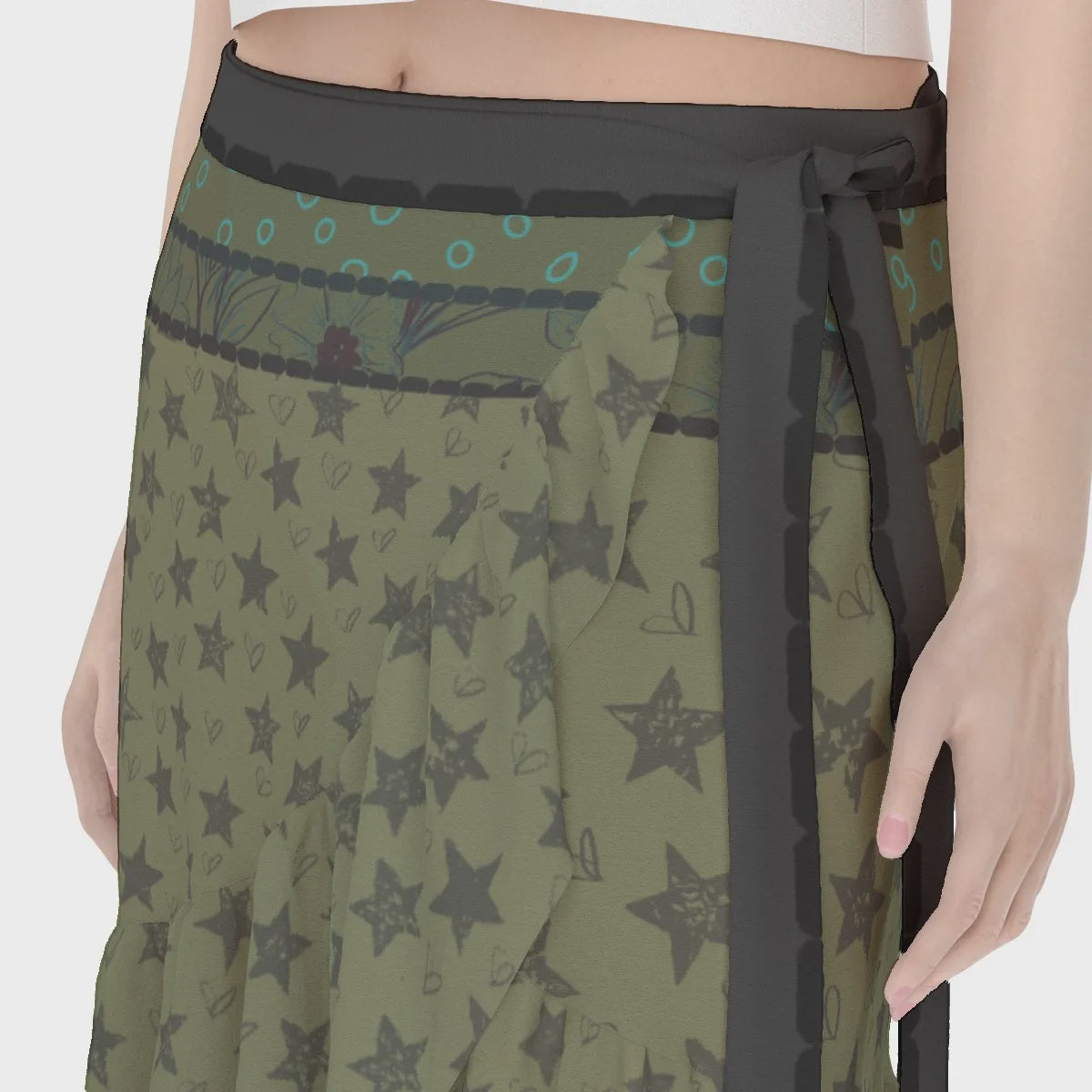 Green and Black Stars Wrap Skirt. Miami Collection