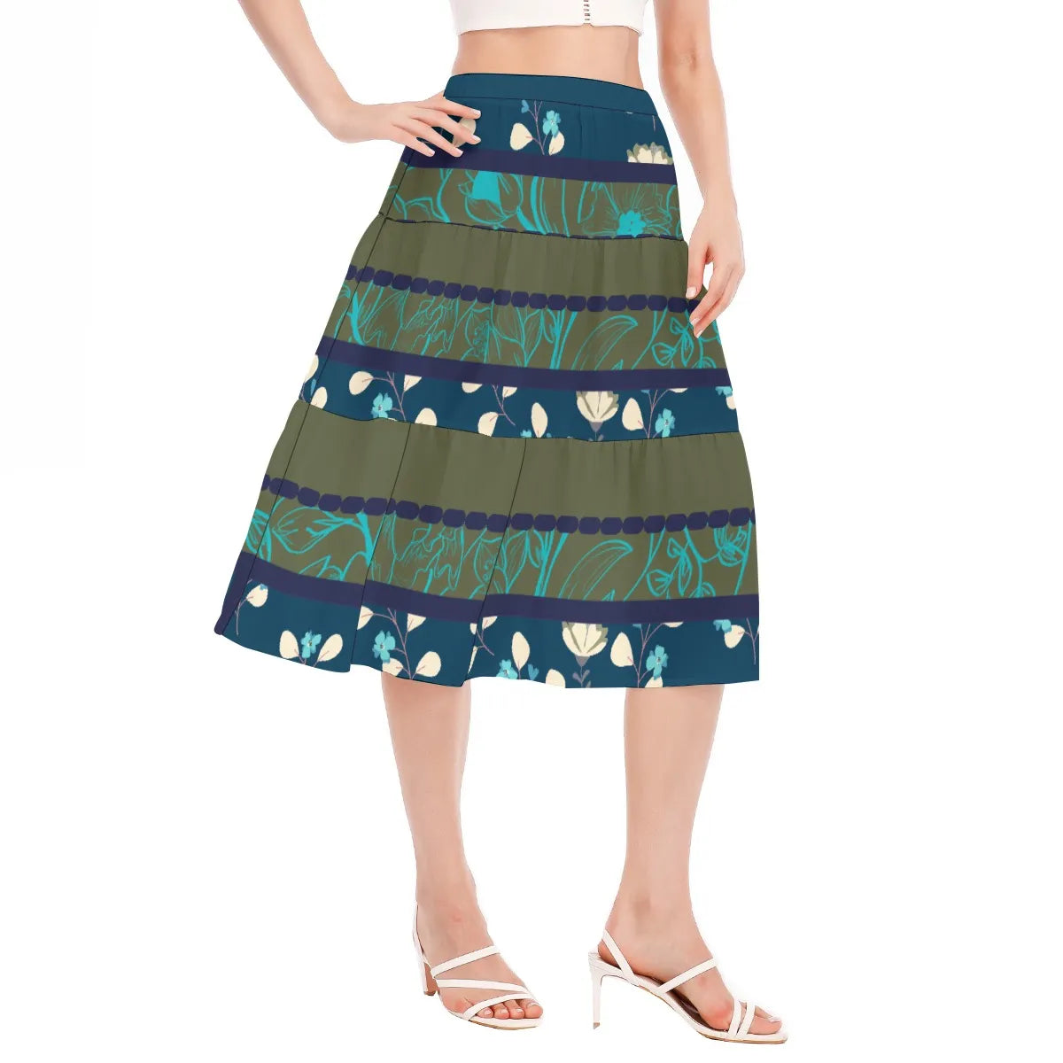 Green and Blue Stitched Pleated Chiffon Skirt. Miami Collection