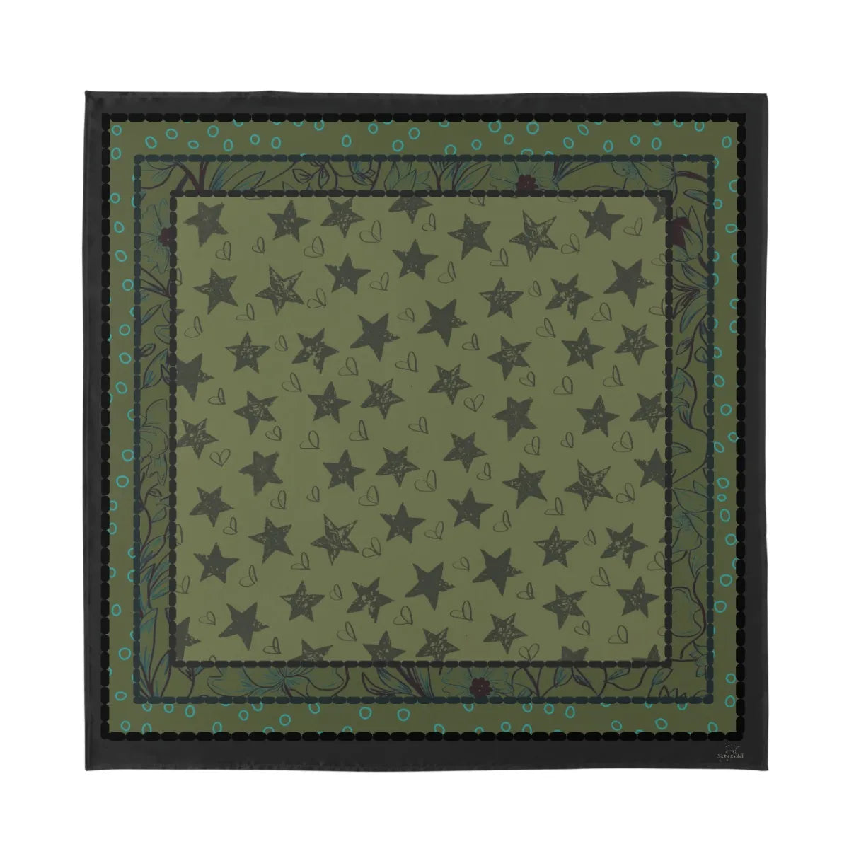 Green and Black Stars Silk Bandana. Miami Collection