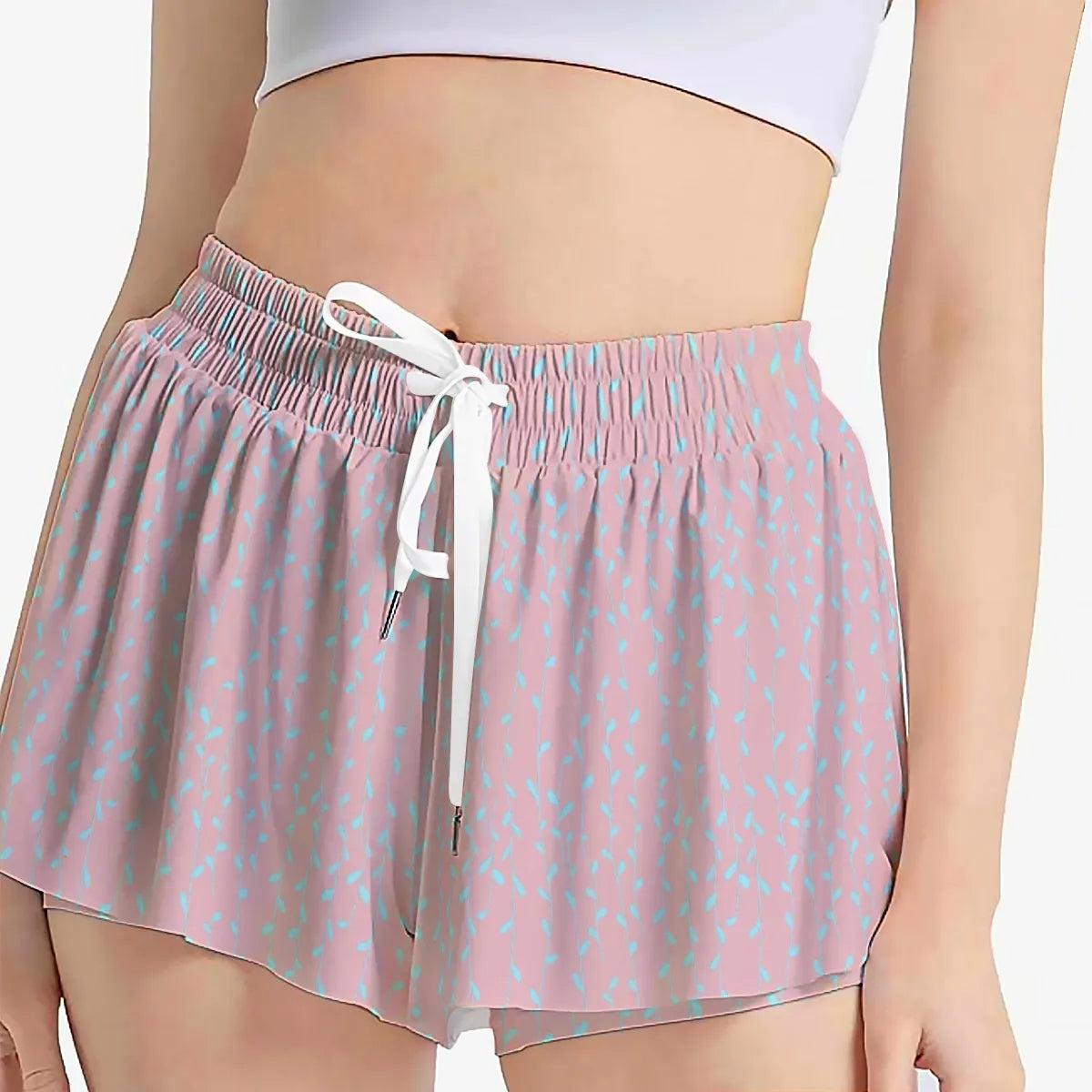 Pink and Blue leaves Sport Skorts With Pocket. Miami Collection