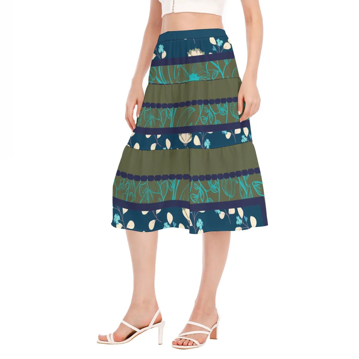 Green and Blue Stitched Pleated Chiffon Skirt. Miami Collection
