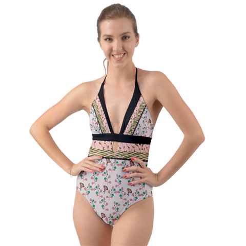 Green and Pink Elegant One Piece Swimsuit. Miami Collection