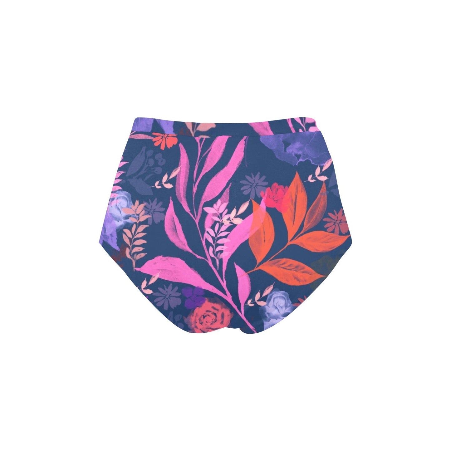Multicolor Flowers Green High-Waisted Bikini Bottom. Design hand-painted by the Designer Maria Alejandra Echenique