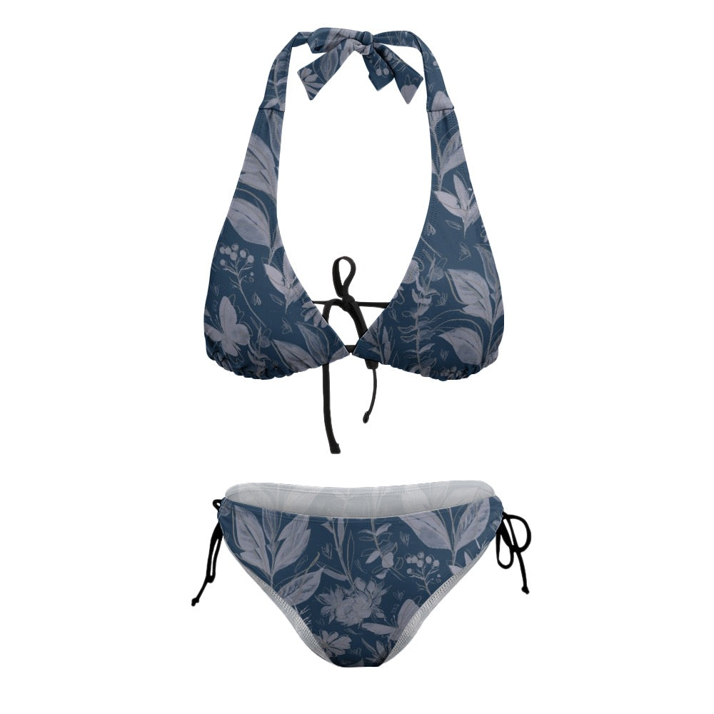 Watercolor Blue V-Neck Bikini Swimsuit. Houston collection Design hand-painted by the Designer Maria Alejandra Echenique