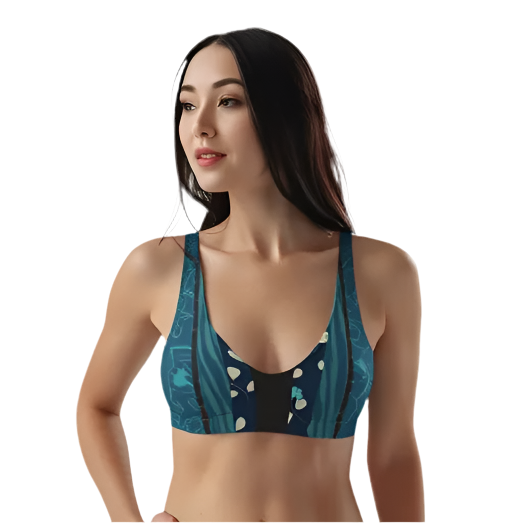 Blue and Black Recycled padded bikini top / Sport Bra. Miami Collection