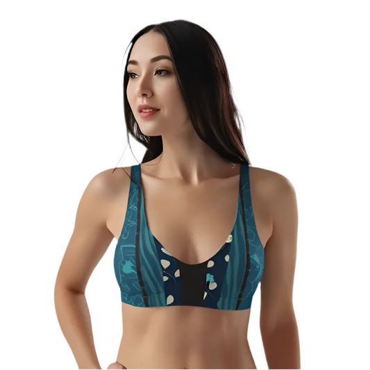 Blue and Black Recycled padded bikini top / Sport Bra. Miami Collection
