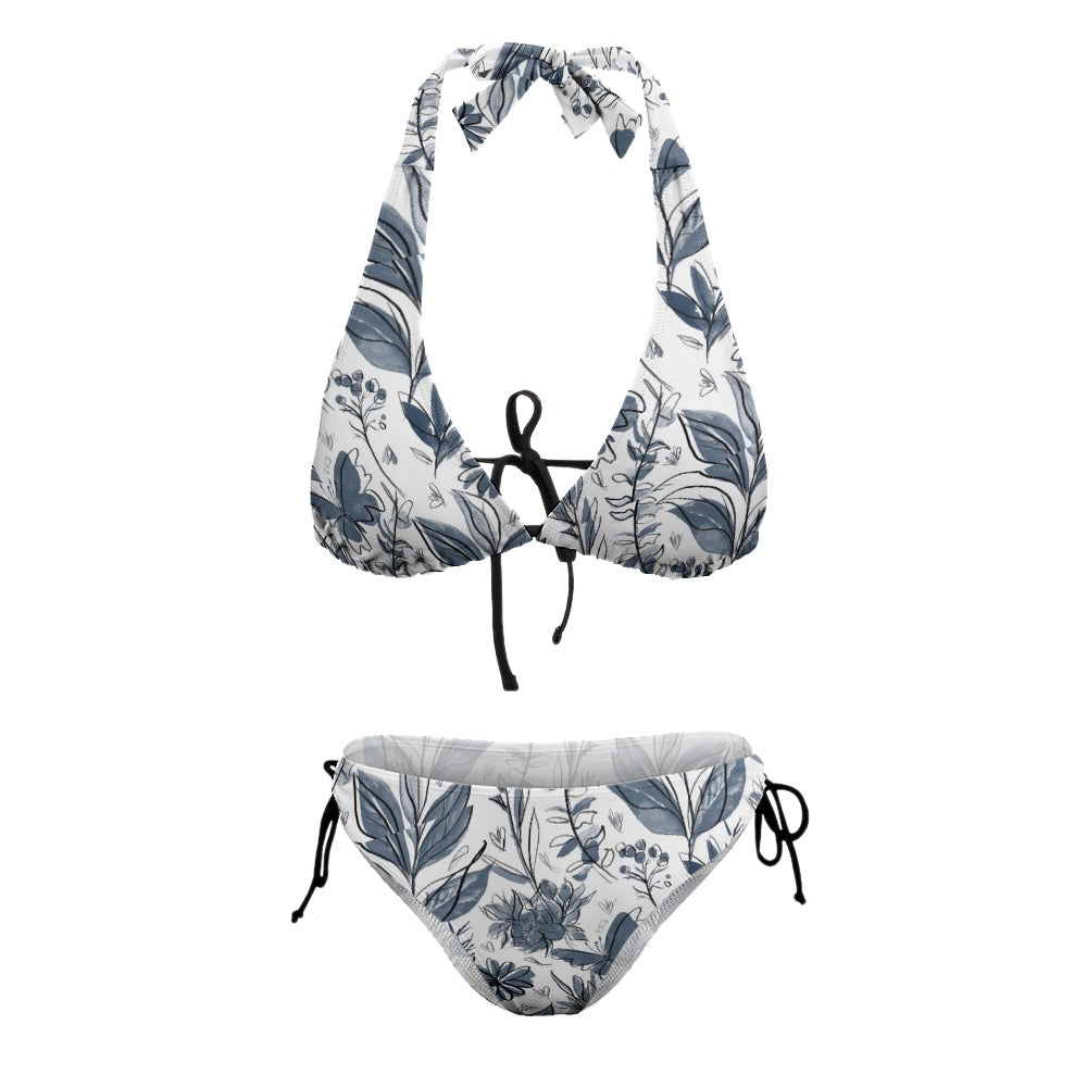Watercolor Blue V-Neck Bikini Swimsuit. Houston collection Design hand-painted by the Designer Maria Alejandra Echenique