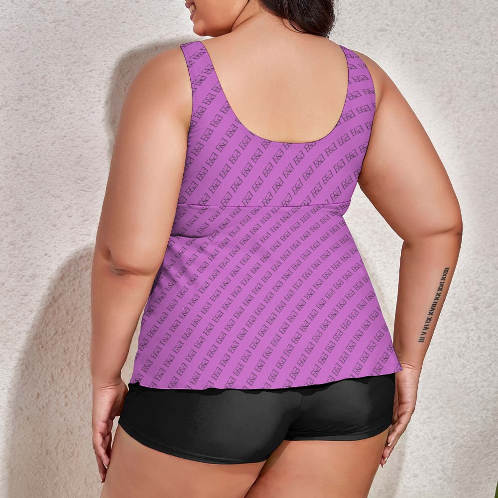 Super Bloom Collection Blue Women's split swimsuit. Plus Size Bathing suit. Pattern hand-painted by the Designer Maria Alejandra Echenique