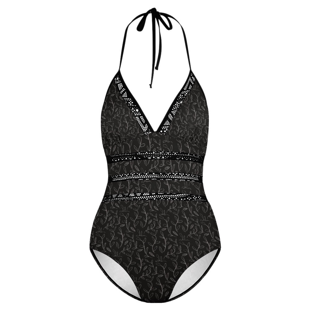 Super Bloom Collection Black One-Piece Bikini Swimwear. Pattern hand-painted by the Designer Maria Alejandra Echenique