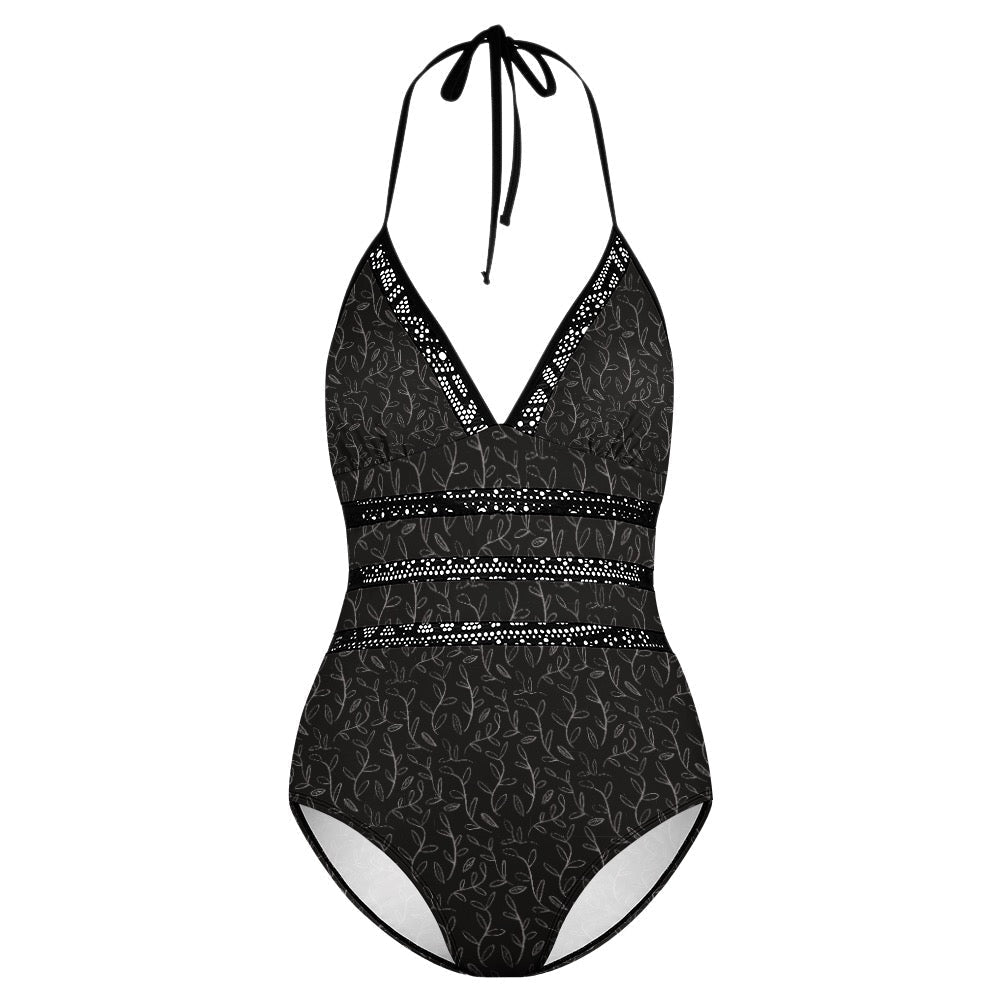Little Blue Flowers One-piece Bikini Swimwear. Pattern hand-painted by the Designer Maria Alejandra Echenique