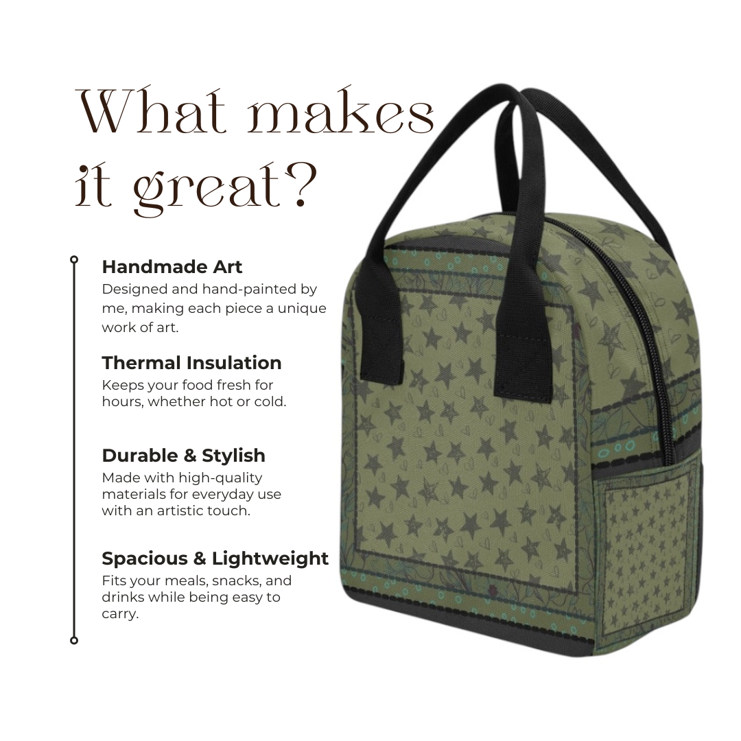 Hand-Painted Insulated Lunch Bag for Women & Men – Custom Art Print by Fashion Designer Maria Echenique – Durable & Lightweight, Made to Order