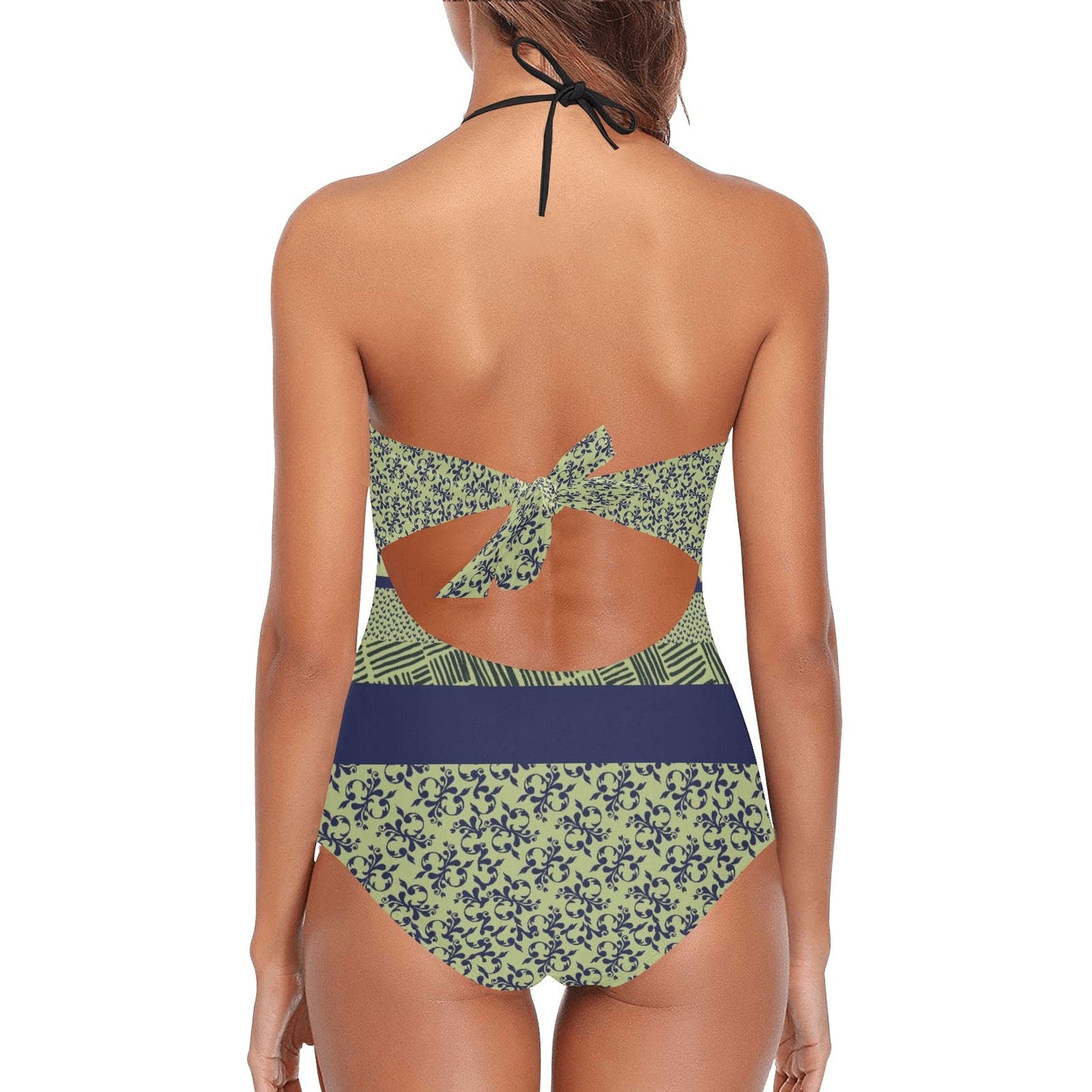 Blue & Black Lace Band Swimsuit. Caracas Collection