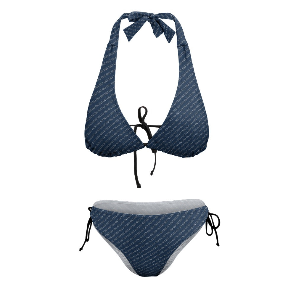 Watercolor Blue & white V-Neck Bikini Swimsuit. Houston Collection. Design hand-painted by the Designer Maria Alejandra Echenique