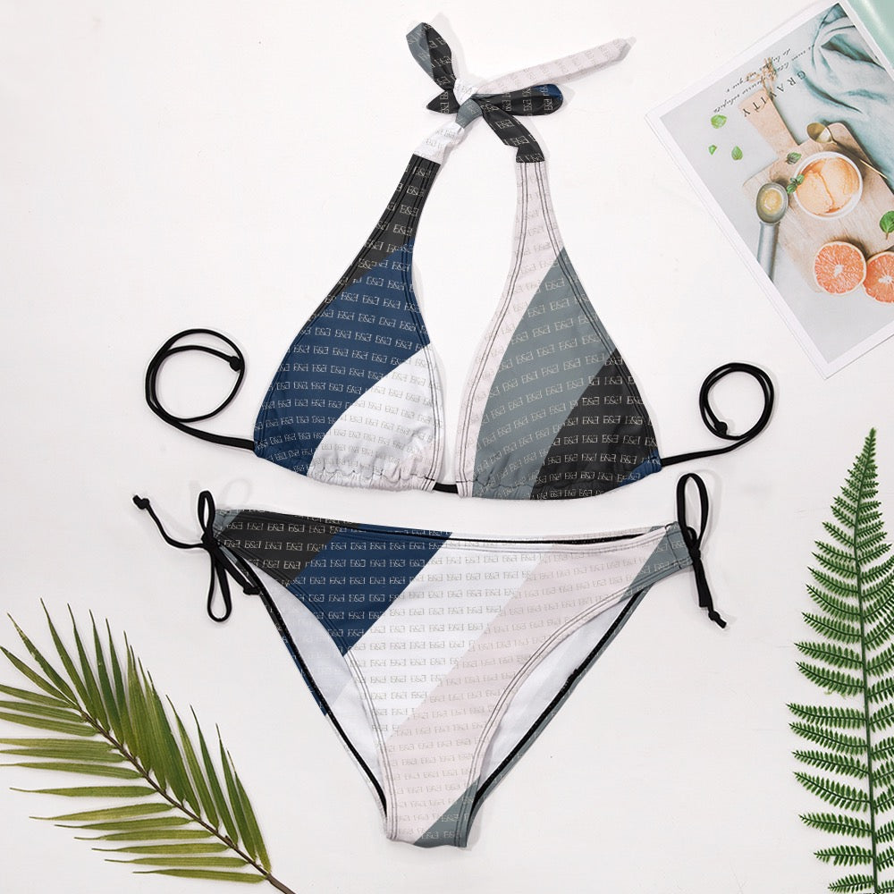 Watercolor Blue & white V-Neck Bikini Swimsuit. Houston Collection. Design hand-painted by the Designer Maria Alejandra Echenique