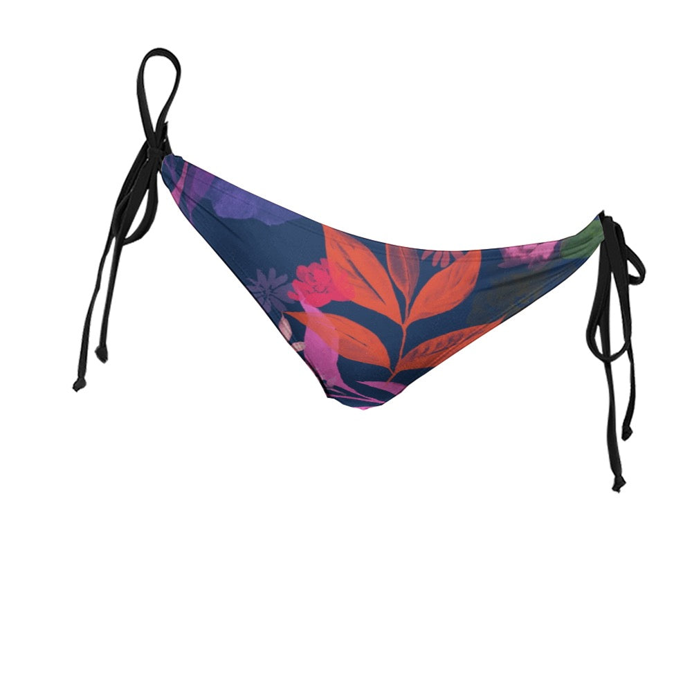 Multicolor flowers white Bikini Briefs. Houston collection. Design hand-painted by the Designer Maria Alejandra Echenique
