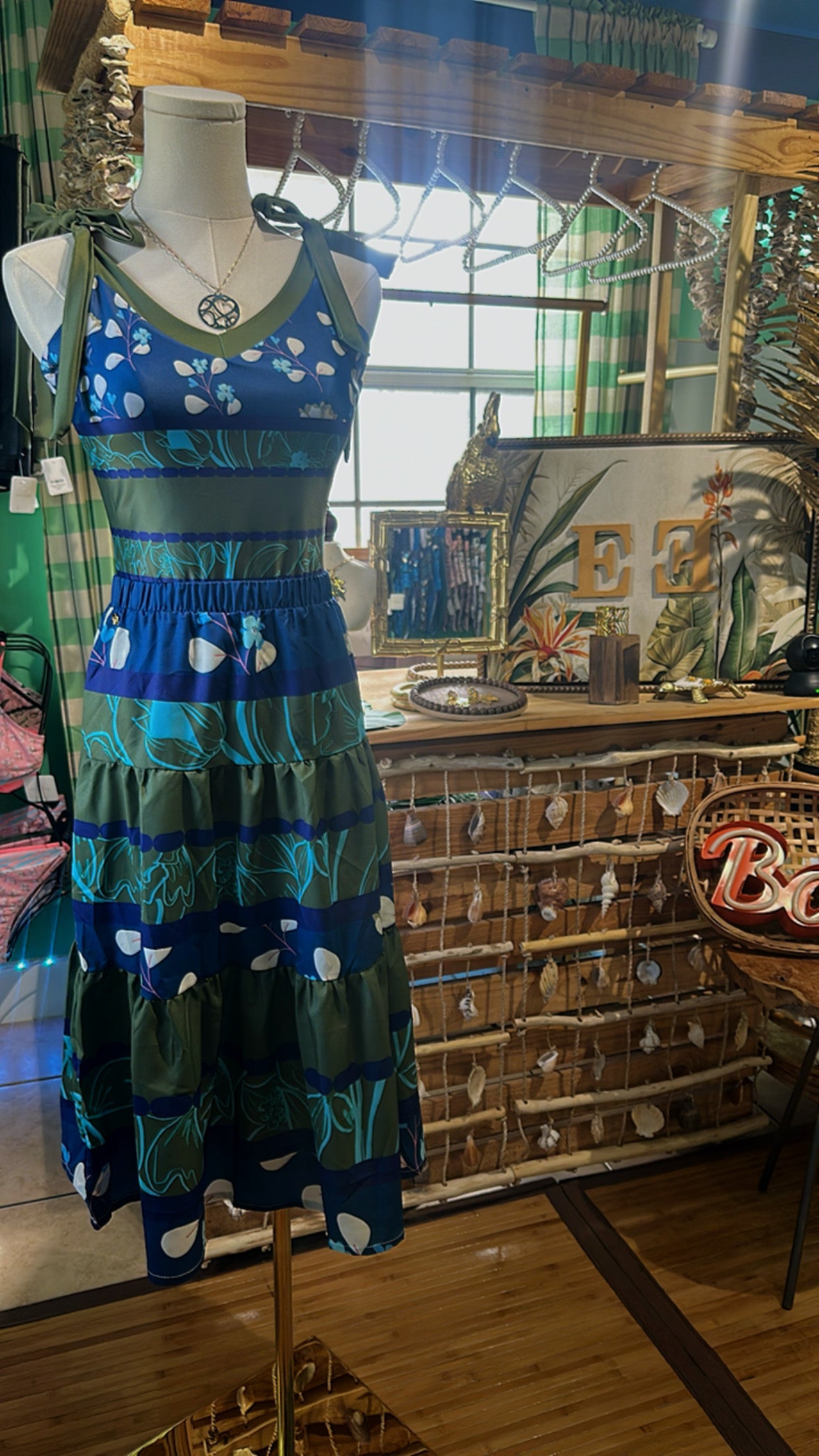 Green and Blue Stitched Pleated Chiffon Skirt. Miami Collection