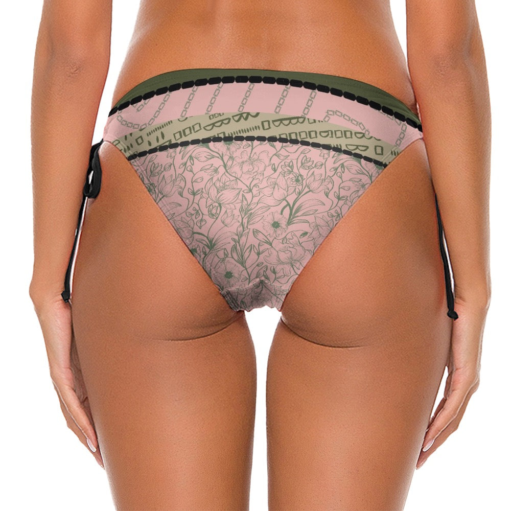 Handmade Reversible Bikini – Pink & Green Deep V Swimsuit – Original Hand-Painted Design – Luxury Slow Fashion Swimwear. Miami Collection