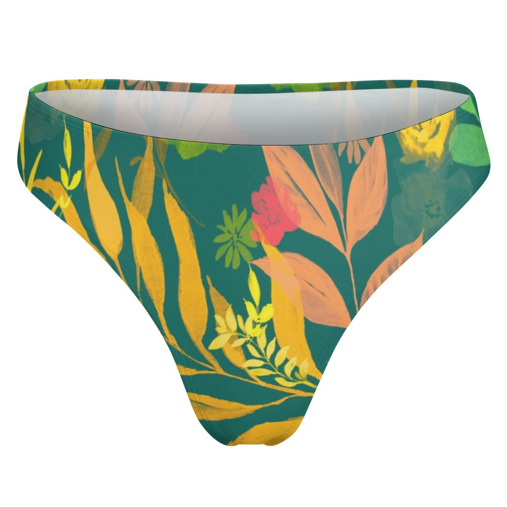 Multicolor Flowers Swimwear Thong. Houston collection. Design hand-painted by the Designer Maria Alejandra Echenique