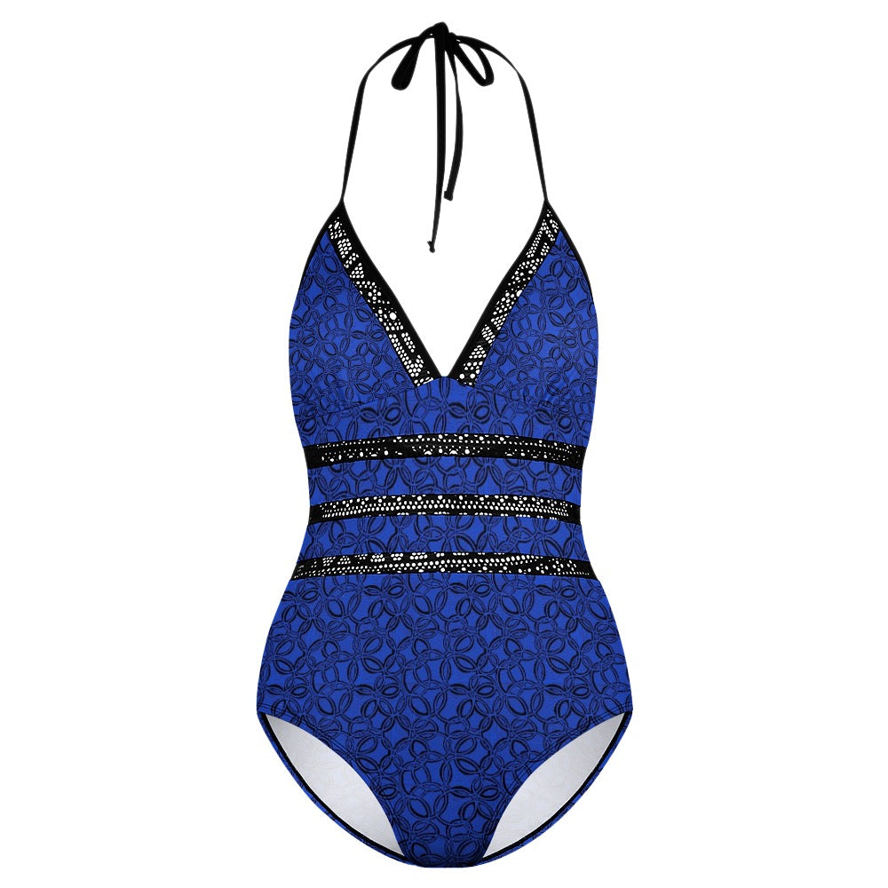 Super Bloom Collection Black One-Piece Bikini Swimwear. Pattern hand-painted by the Designer Maria Alejandra Echenique