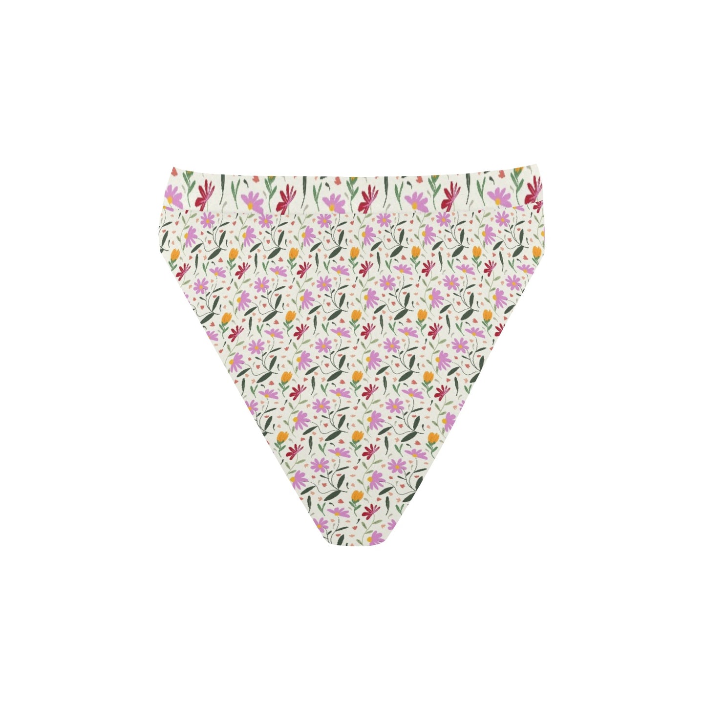 Botanical Flowers High-Waisted High-Cut Bikini Bottom. Pattern hand-painted by the Designer Maria Alejandra Echenique