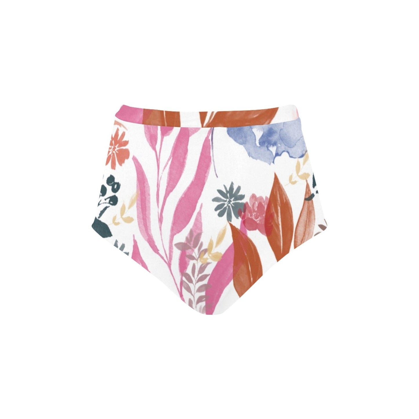 Multicolor Flowers Green High-Waisted Bikini Bottom. Design hand-painted by the Designer Maria Alejandra Echenique