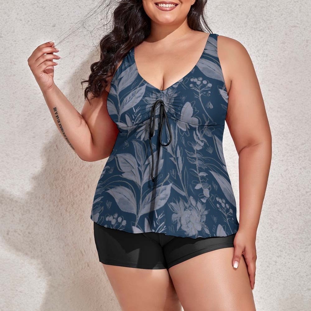 Watercolor Blue & White Sleeveless Comfortable Split Swimwear. Houston collection. Design hand-painted by the Designer Maria Alejandra Echenique