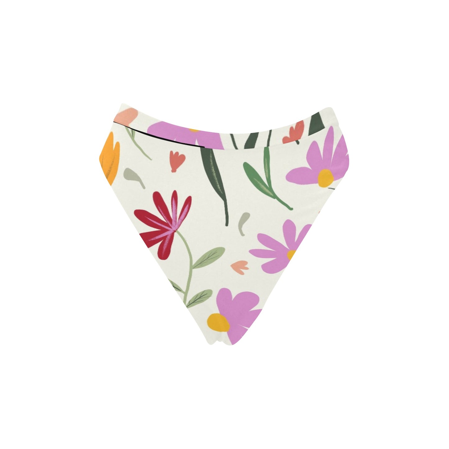Botanical Flowers High-Waisted High-Cut Bikini Bottom. Pattern hand-painted by the Designer Maria Alejandra Echenique
