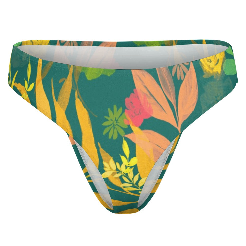 Multicolor Flowers Swimwear Thong. Houston collection. Design hand-painted by the Designer Maria Alejandra Echenique