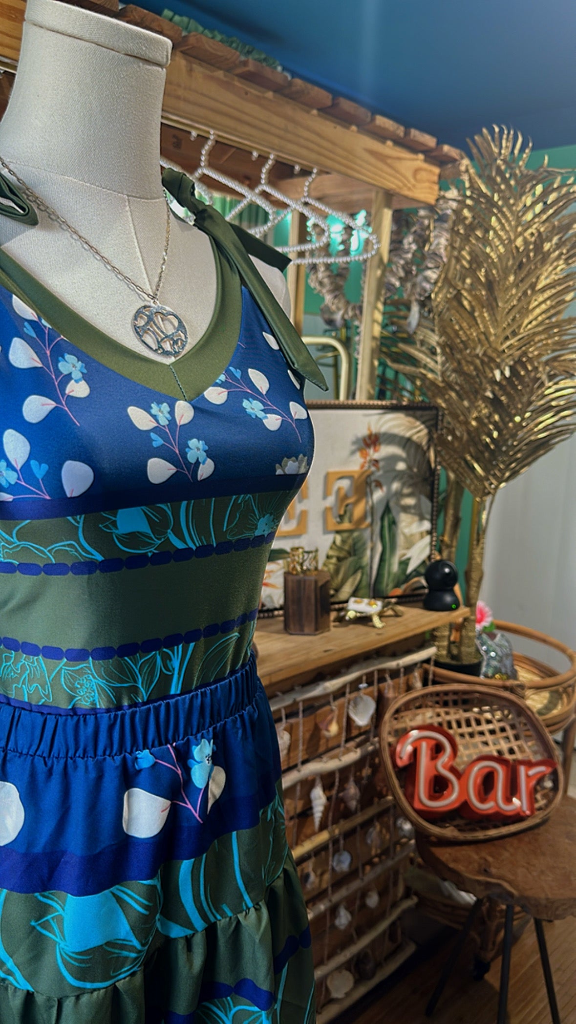Green and Blue Reversible Tie Shoulder One piece Padded Swimsuit. Miami Collection