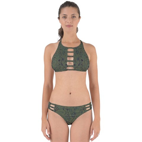 Green with Flowers Cut Out Bikini Set. Miami Collection
