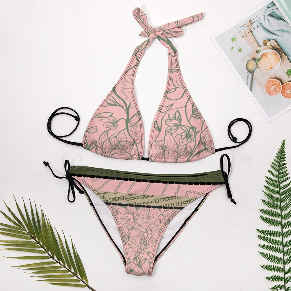 Pink and Black Halter Reversible Bikini Swimwear. Miami Collection