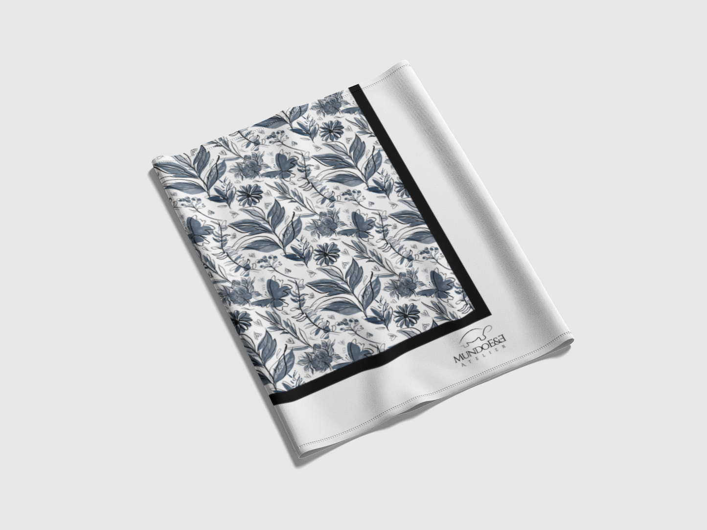 Watercolor White and Blue Silk Scarf. Houston Collection. Design hand-painted by the Designer Maria