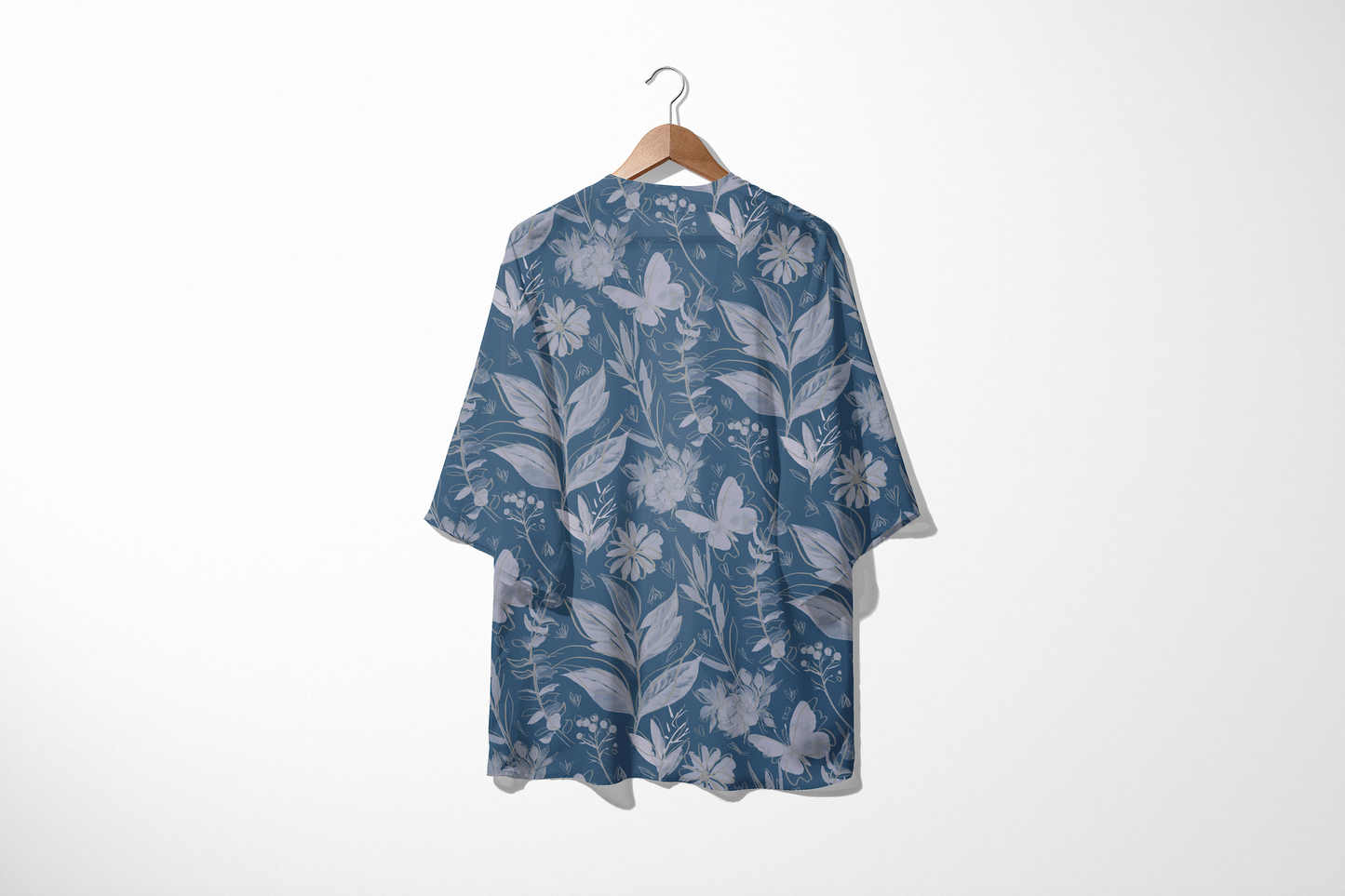 Watercolor Blue V-neck Mesh Cardigan. Mesh Kimono. Houston Collection. Design hand-painted by the Designer Maria Alejand
