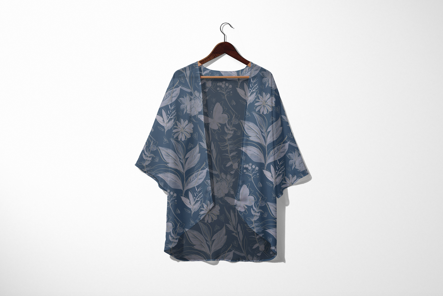 Watercolor Blue V-neck Mesh Cardigan. Mesh Kimono. Houston Collection. Design hand-painted by the Designer Maria Alejand