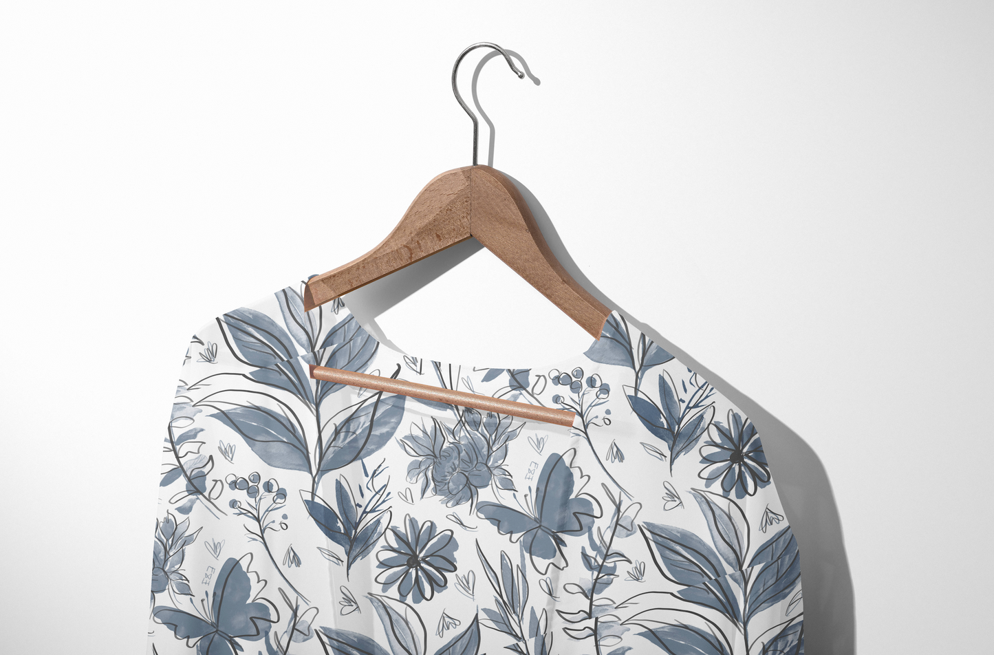 Watercolor White and Blue V-neck Mesh Cardigan. Houston collection. Design hand-painted by the Designer Maria Alejandra Echenique