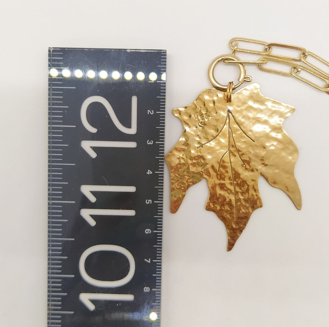 Gold Maple leaf charm long necklace. Flourish Collection. Handmade. Gift for her