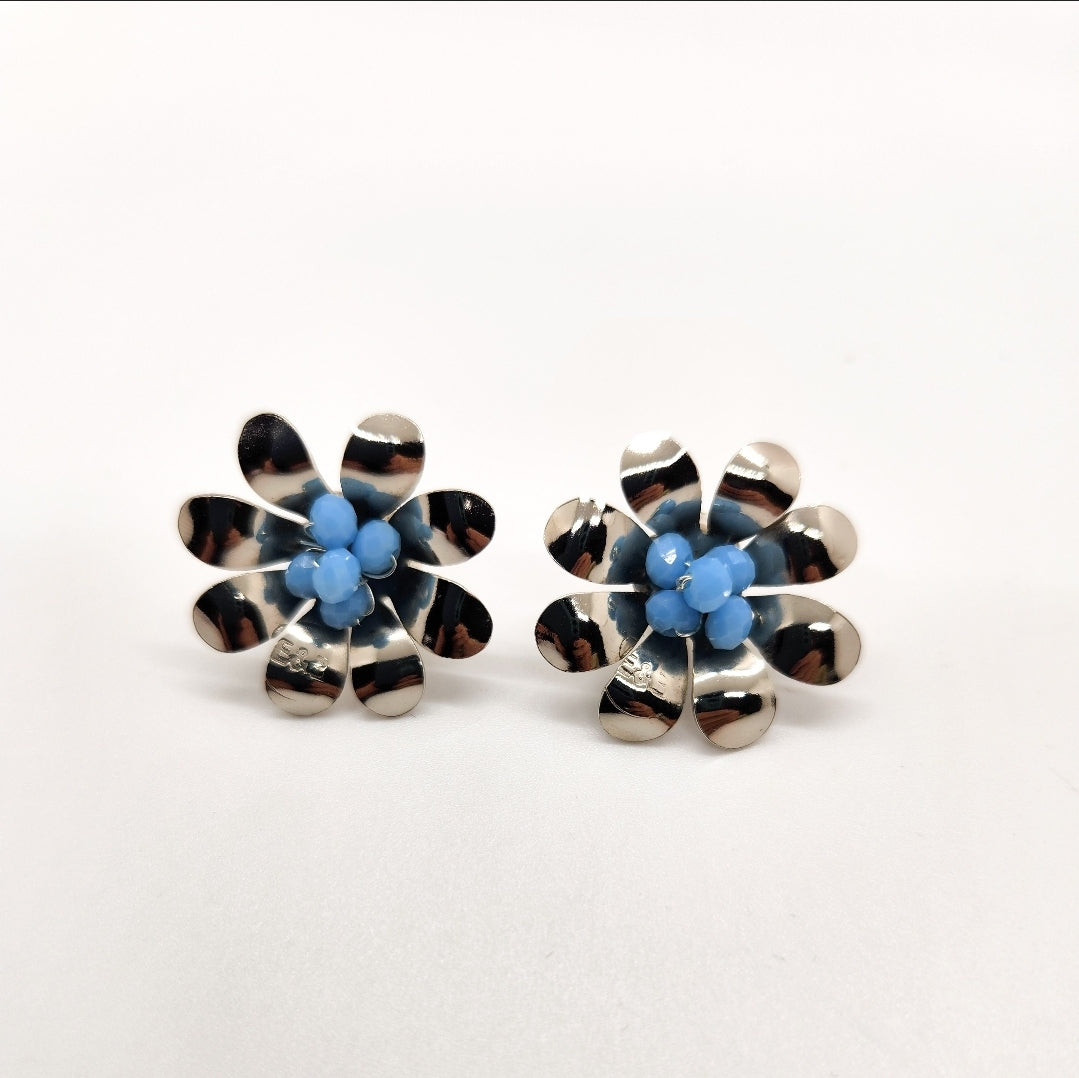 Blue Margarita flower earrings. Handmade. hoop earrings Everyday earrings. Christmas Gift for her