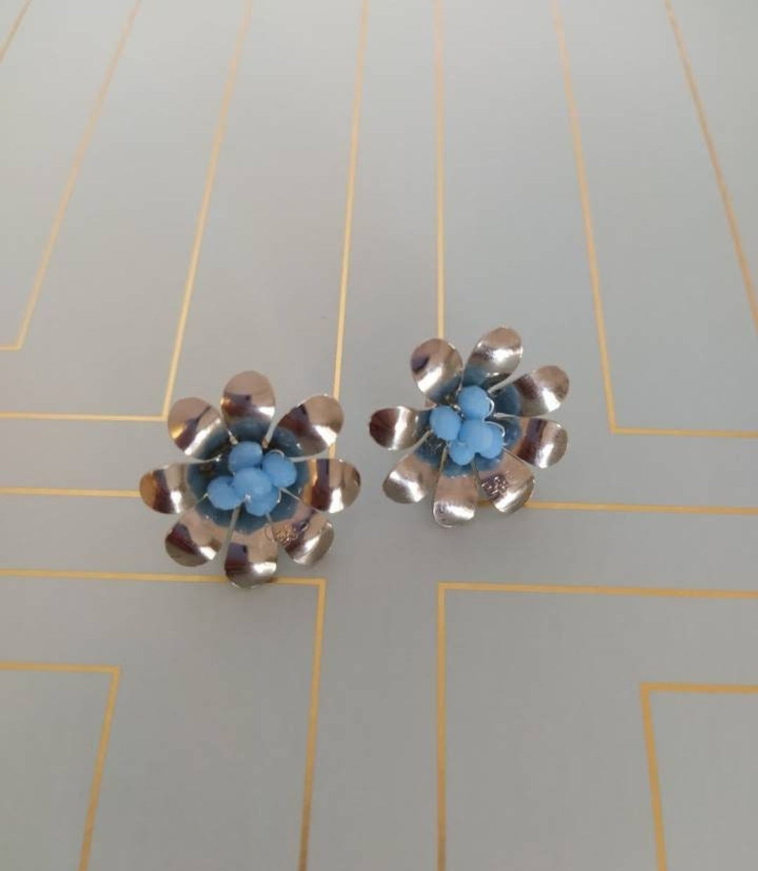 Blue Margarita flower earrings. Handmade. hoop earrings Everyday earrings. Christmas Gift for her