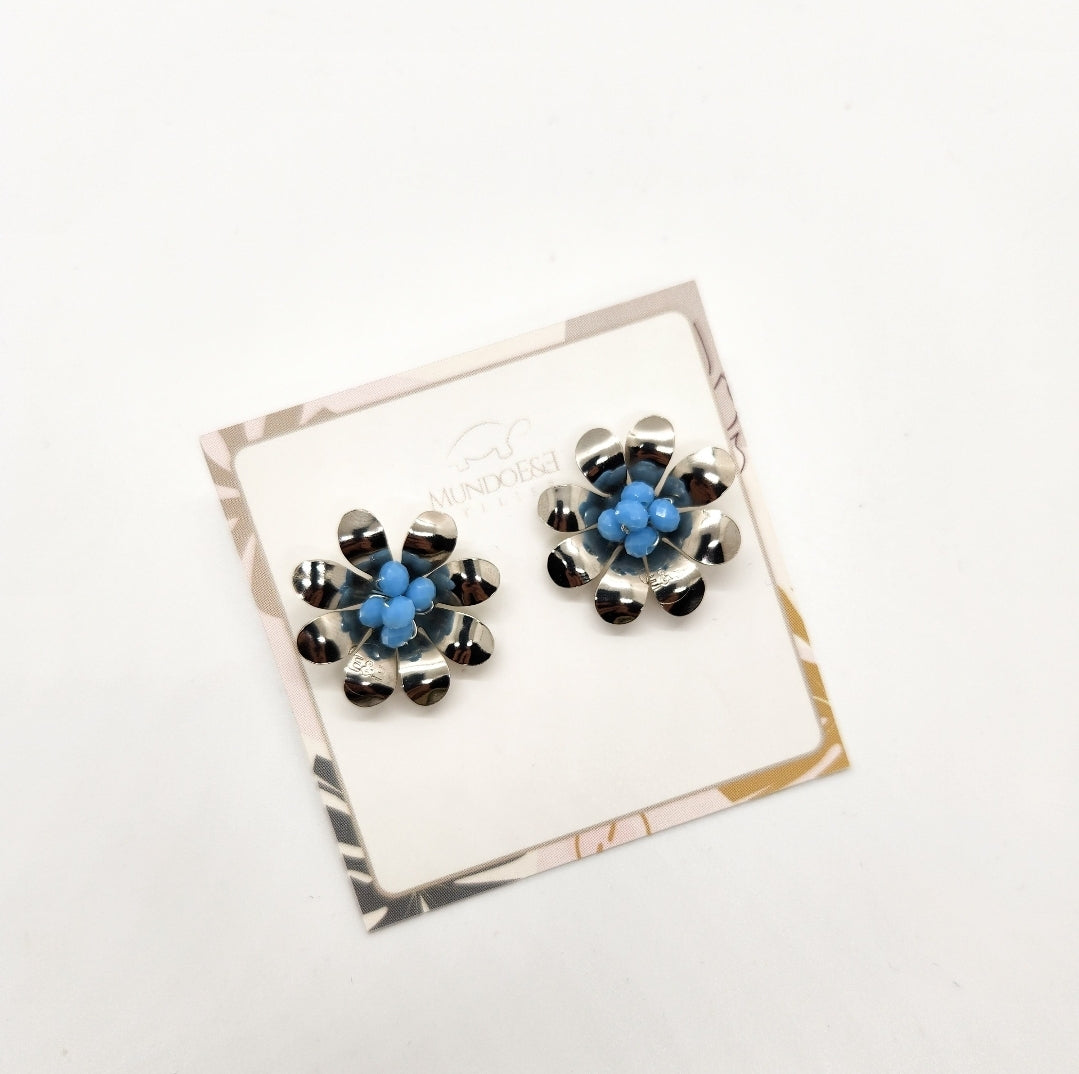 Blue Margarita flower earrings. Handmade. hoop earrings Everyday earrings. Christmas Gift for her