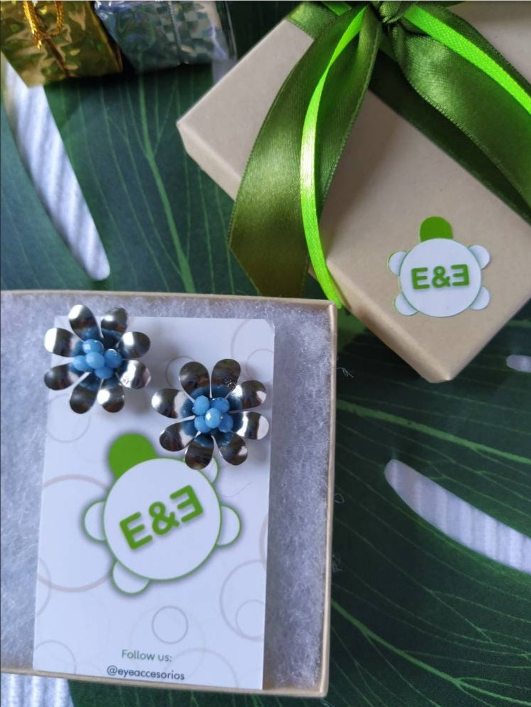 Blue Margarita flower earrings. Handmade. hoop earrings Everyday earrings. Christmas Gift for her