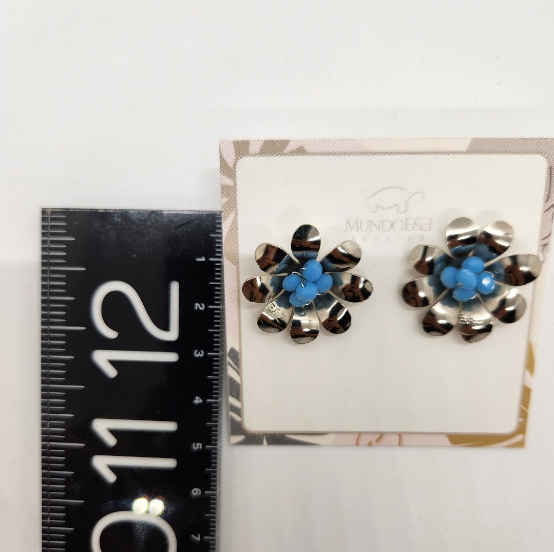 Blue Margarita flower earrings. Handmade. hoop earrings Everyday earrings. Christmas Gift for her