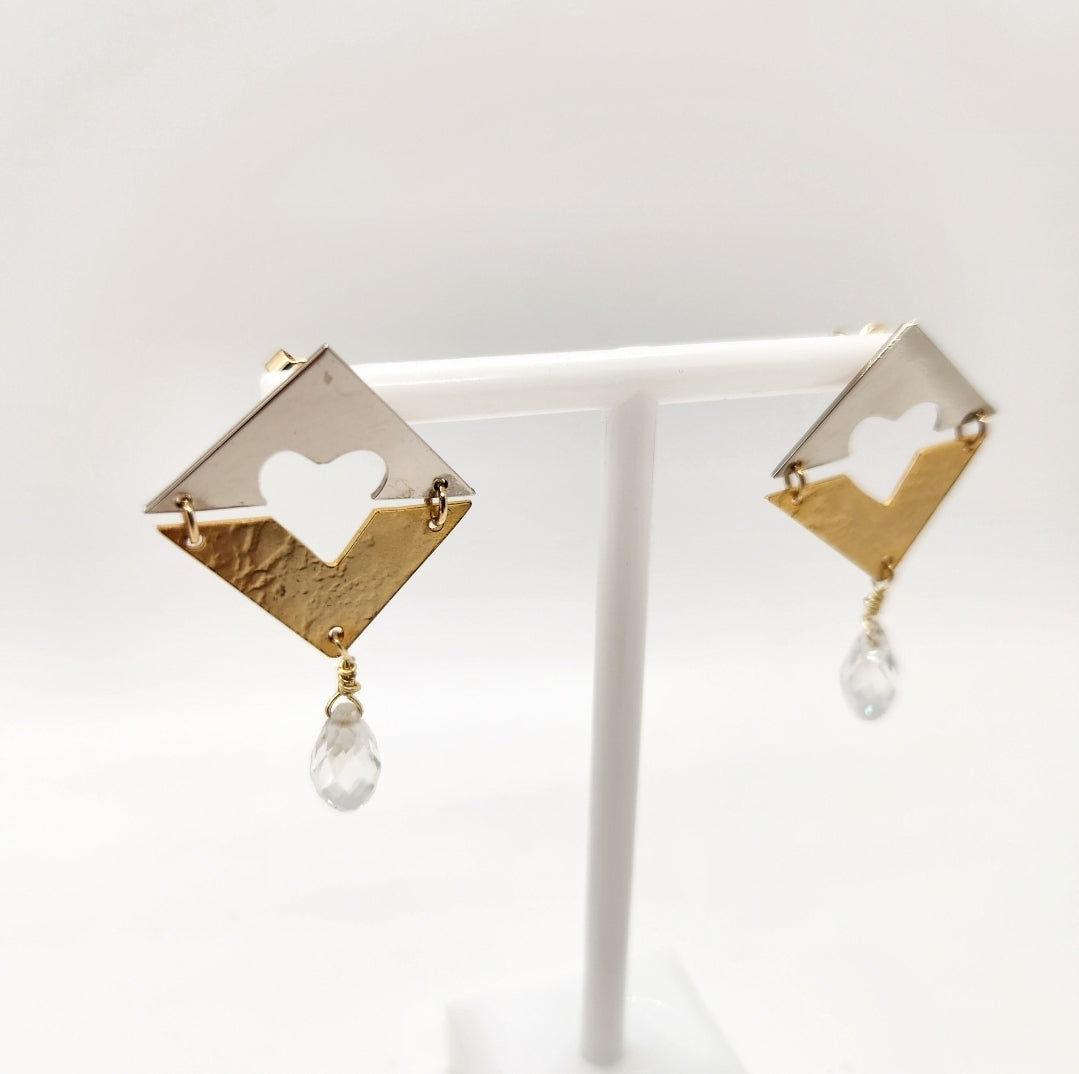 Cube inner heart earrings. Hand made. Handmade. Hoop earrings. Everyday earrings. Christmas Gift for her