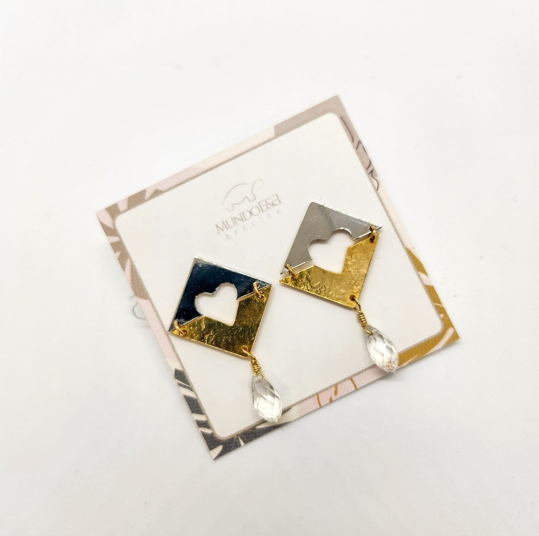 Cube inner heart earrings. Hand made. Handmade. Hoop earrings. Everyday earrings. Christmas Gift for her