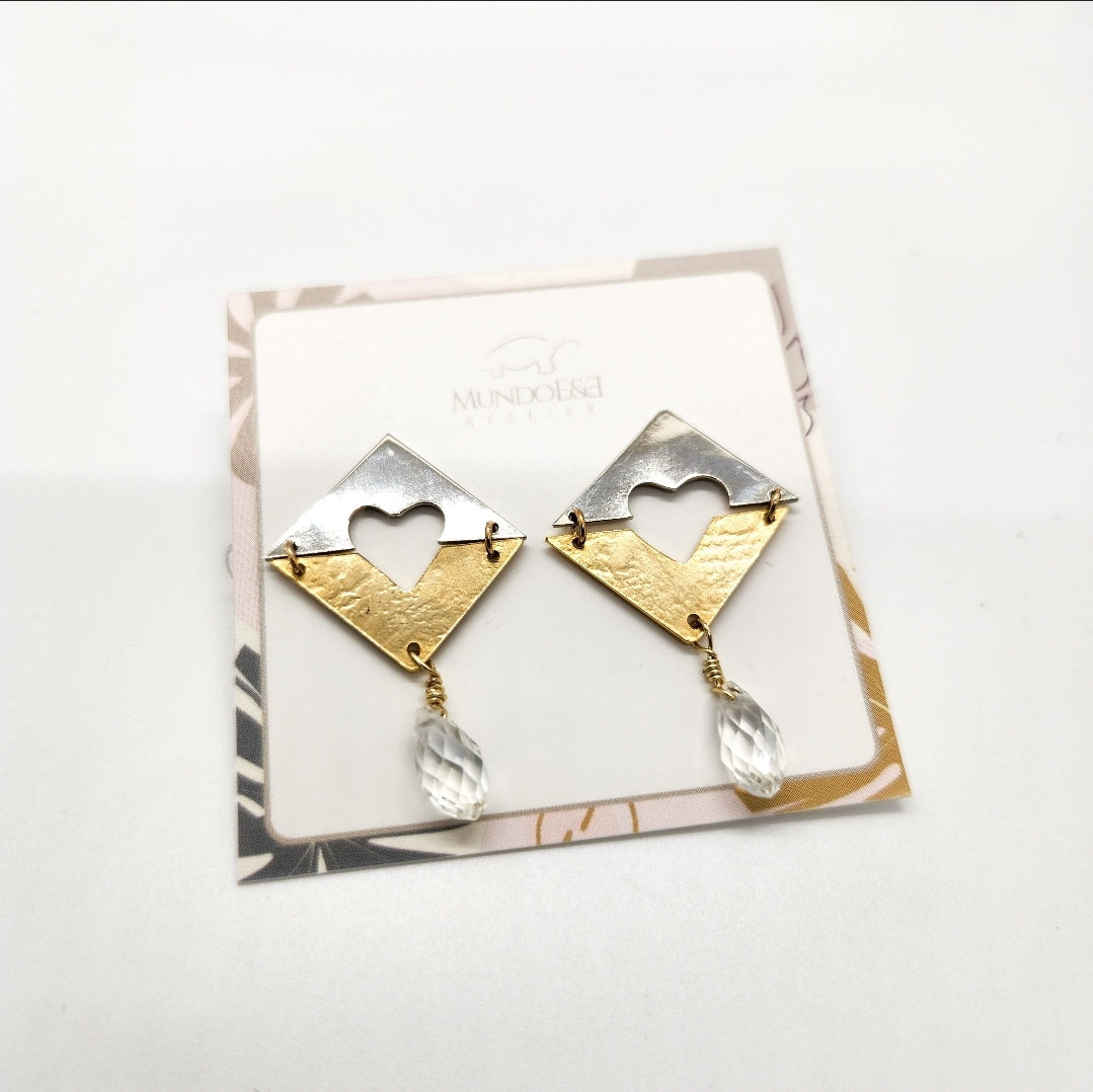 Cube inner heart earrings. Hand made. Handmade. Hoop earrings. Everyday earrings. Christmas Gift for her