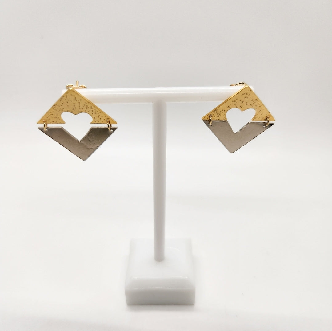 Cube inner heart earrings. Hand made. Handmade. Hoop earrings. Everyday earrings. Christmas Gift for her